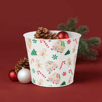 Karácsonyi dekoráció - fém kaspó, vödör - házikó - 13 x 11 cm (59733B)