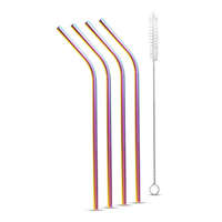 Rozsdamentes acél szívószál szett - titán szivárványos - 215 x 6 mm - 5 részes (57590)