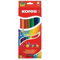 Kores Színes ceruza készlet, kétvégű, háromszögletű, Kores Duo, 12 különböző szín, 12 db/készlet (IK100612)