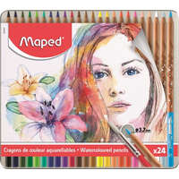 Maped Akvarell ceruza készlet, ecsettel, fém doboz, MAPED Artists, 24 különböző szín