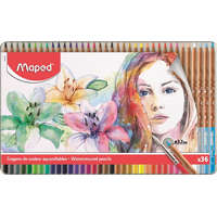 Maped Akvarell ceruza készlet, ecsettel, fém doboz, MAPED Artists, 36 különböző szín