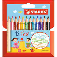 Stabilo Színes ceruza készlet, háromszögletű, vastag, rövid, STABILO Trio, 12 különböző szín/készlet (205/12-01)