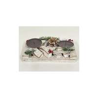 Gyertyatartó 2-es 14x26 cm KAR dísszel fa+fém