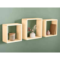 Livarno Home Livarno Home Cube Shelf Set, 3 darabos natúr fa polckocka készlet, kocka polc szett 23 x 23 / 25.5 x 25.5 / 28.5 x 28.5 cm