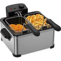 Hauser HOME / Hauser Deep Fry MAX nemesacél, inox 4L 2000W olajsütő, hidegzónás 4 literes családi fritőz 3 kosárral 2 x 0.6 kg + 1 x 1.2 kg sütőlapacitással (HGOLS4 / DFS-430 / ODF-17401 / FR-3195)