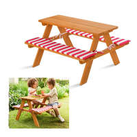Livarno Home Livarno Home 89 x 79 x 50 cm fa kerti gyermek ülőgarnitúra, piknik pad szett, natúr fa asztalka padokkal, ülőpárnákkal, 100 kg teherbírásal