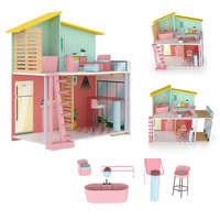 PlayTive PlayTive Stella Puppenhaus modern fa babaház, 59 x 66 x 30 cm, kétszintes babaház fából, 7 db kiegészítővel (konyha, fürdőszoba, nappali, mozgatható lépcsőház)