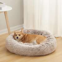 Kerek kisállat szőrmés fekhely-Barna - L