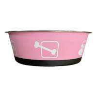 Kisállat rozsdamentes fém tál műanyag burkolattal-L - Rózsaszín