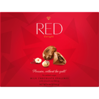 RED RED Delight Tejcsokoládé Praliné Mogyoró és makadámdió töltelékkel édesítőszerekkel 132 g