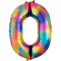 KORREKT WEB Színes Rainbow óriás szám fólia lufi 0-ás, 88x63 cm
