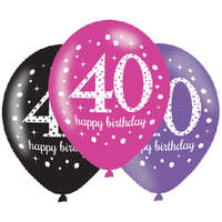 KORREKT WEB Happy Birthday 40 Pink léggömb, lufi 6 db-os 11 inch (27,5 cm)