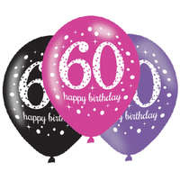 KORREKT WEB Happy Birthday 60 Pink léggömb, lufi 6 db-os 11 inch (27,5 cm)