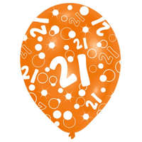 KORREKT WEB Happy Birthday 21 Orange léggömb, lufi 6 db-os 11 inch (27,5cm)
