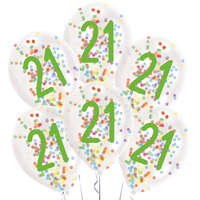KORREKT WEB Happy Birthday 21 Droplets konfettivel töltött léggömb, lufi 6 db-os 11 inch (27,5 cm)