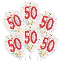KORREKT WEB Happy Birthday 50 Droplets konfettivel töltött léggömb, lufi 6 db-os 11 inch (27,5 cm)