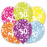 KORREKT WEB Happy Birthday 30 Colorful léggömb, lufi 6 db-os 11 inch (27,5cm)