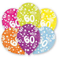 KORREKT WEB Happy Birthday 60 Colorful léggömb, lufi 6 db-os 11 inch (27,5cm)