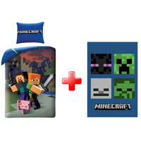 KORREKT WEB Minecraft Steve and Alex ágyneműhuzat és polár takaró szett