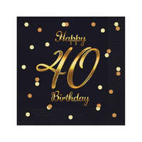 KORREKT WEB Happy Birthday 40 B&C Gold szalvéta 20 db-os 33x33 cm