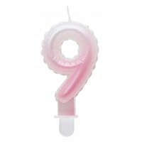KORREKT WEB Fehér-Rózsaszín 9-es Ombre számgyertya, tortagyertya