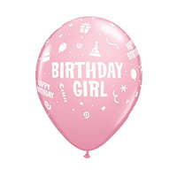 KORREKT WEB Happy Birthday Girl Pink léggömb, lufi 6 db-os 11 inch (28 cm)