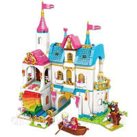 KORREKT WEB QMAN® 32014 - készségfejlesztő építőjáték lányoknak - 605 db építőkocka - Leah hercegnő nagy tóparti szivárvány kastélya