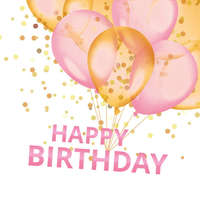 KORREKT WEB Happy Birthday Gold & Pink Balloons szalvéta 20 db-os 33x33 cm