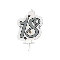 KORREKT WEB Happy Birthday Silver Milestone tortagyertya, számgyertya 18-as