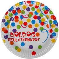 Festa Boldog születésnapot feliratos 6 darabos papírtányér - 23 cm, konfetti mintás