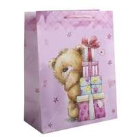 QX Ajándéktasak maci mintával, 18 x 23 cm - Rózsaszín