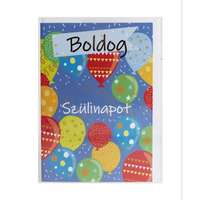 QX Képeslap színes lufikkal és Boldog Szülinapot felirattal, 13 x 19 cm - Kék