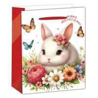 QX Nyuszi virágokkal ajándéktasak - 18 x 23 cm