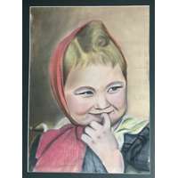  Olvashatatlan jelzéssel: Kislány portréja, pasztell, papír, 1950. 57,5×41,5 cm