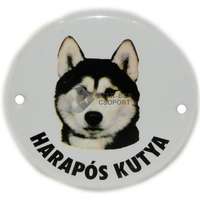  Harapós kutya – Huskyt ábrázoló figyelmeztető tábla (10 cm)