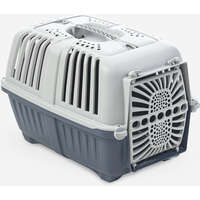 Pratiko fémajtós könnyített műanyag szállítóbox kutyáknak és macskáknak (48 x 31.5 x 33 cm | Szürkés kék színű | Súlya: 962 g)