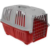  Pratiko fémajtós könnyített műanyag szállítóbox kutyáknak és macskáknak (48 x 31.5 x 33 cm | Piros színű | Súlya: 962 g)