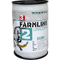  FarmLine Unicorn 2 villanypásztor vezeték (Hossz: 200 m | Szélesség: 20 mm | Vezetőszálak: 6 x 0,16 mm Niro | Ellenállás: 7,34 Ohm/m | Szakítószilárdság: 90 kg | Ajánlott kerítéshossz: 400 m | Fehér)
