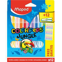 Maped Filctoll készlet, 2,8 mm, kimosható, MAPED "Color&#039;Peps Jungle" 12 különböző szín+12 ajándék matrica