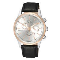 Q&amp;Q Q&Q férfi karóra, chronograph, quartz, bicolor színű acél tok, ezüst színű számlap, fekete színű bőrszíj, (Superior) C24A-010VY