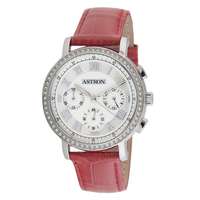 ASTRON ASTRON 5540-6 divatos női karóra, chronograph, ezüst színű nemesacél tok, piros bőrszíj, fehér számlap, keményített ásványüveg, quartz szerkezet, cseppmentes vízállóság