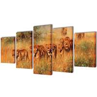 VidaXL Nyomtatott vászon falikép szett oroszlánok 100 x 50 cm
