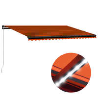 VidaXL Narancs és barna kézzel kihúzható led-es napellenző 500x300 cm