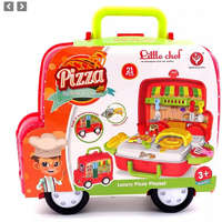  Játék műanyag gurulós fagyis kocsi szett - Játék műanyag gurulós pizzás kocsi szett - piros