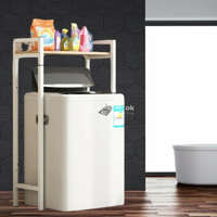  Elite Home® masszív fém fürdőszobai polc felültöltős mosógép fölé fa polccal, fehér - 120 cm