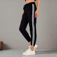 Baking & Pet Kft Csíkos női melegítő nadrág húzózsinorral és zsebekkel,passzés- fekete