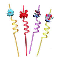 Baking & Pet Kft Műanyag Spirális Szívószál – Tengeri Élőlényekkel, 4 db-os szett