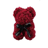 Rózsa maci, örök virág maci díszdobozban 25 cm - bordó