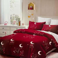 4 részes hold mintás ágyneműhuzat szett - bordó