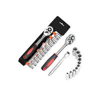 12 részes hatszögletű dugókulcs készlet 1/2" racsnis hajtókarral - ezüst/piros (WW116)